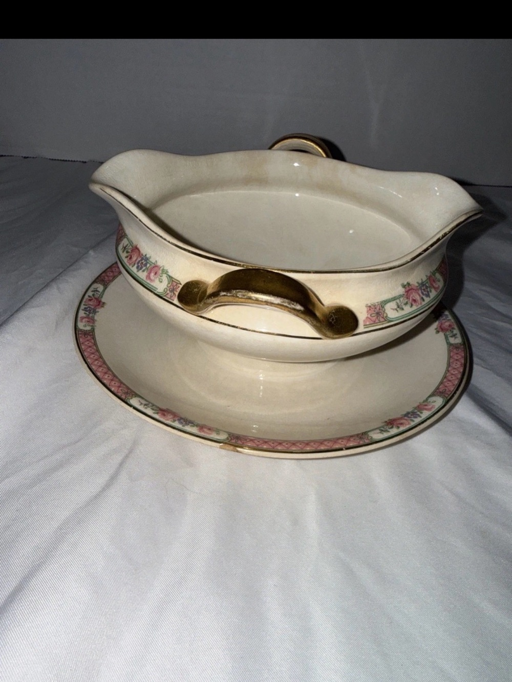 vintage Knowles, Taylor & Knowles (KT&K ) Gravy Boat With Attached Under Plate